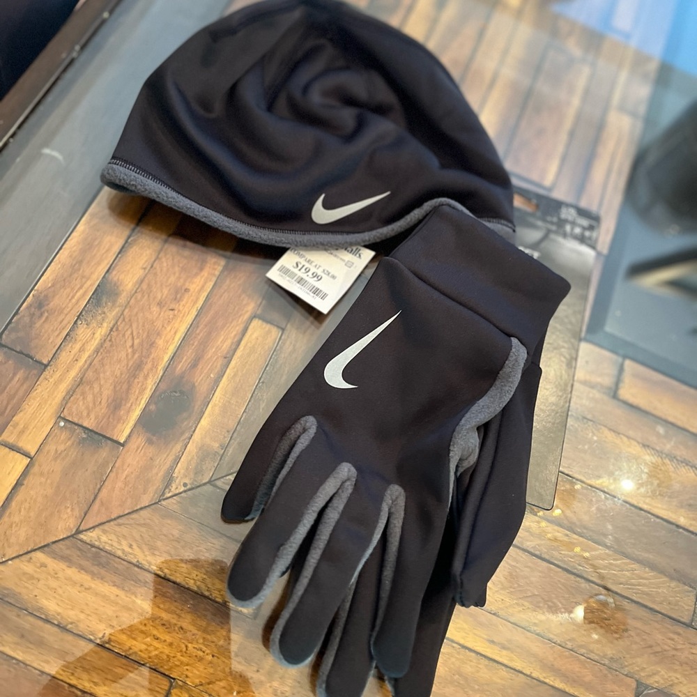 Nike gloves and Nike beanie